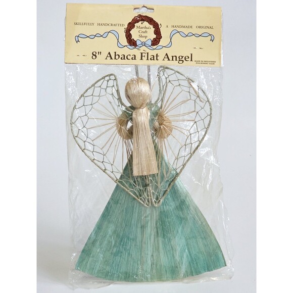 Abaca Flat Angel Praying Ornament Blue Natural Fiber Handcrafted Philippines 9" - Picture 6 of 9